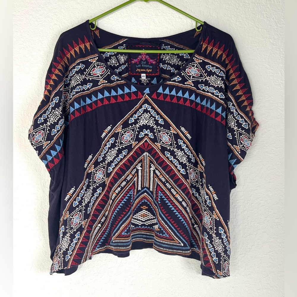 Johnny Was Geometric Patterned Embroidered Oversized Top